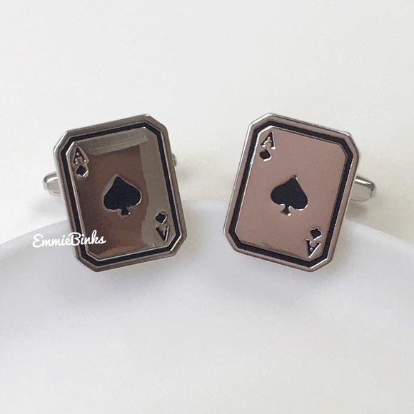 New Ace of Spades Silver Playing Card Cufflinks ~ Groom / Best Man / Formal - Picture 5 of 7